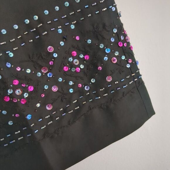 Vintage 1990s Finity Silk Skirt Black Beaded Slit Whimsigoth 1990s Siren Size 8 - Picture 6 of 10